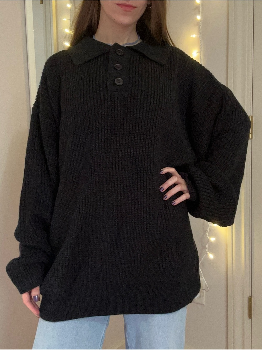 Men’s Black Collared Knit Sweater